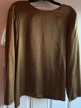 Lafayette 148 New York Satin Blouse in Olive gold 2XL